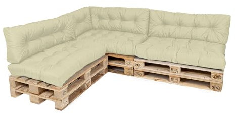 TexDeko® Garden Palettenkissen 120x80x18cm wasserabweisend UV - beständig In- & Outdoor Premium Sitzkissen gesteppt Palettenauflage für Europaletten (7-TLG Set, Sand)