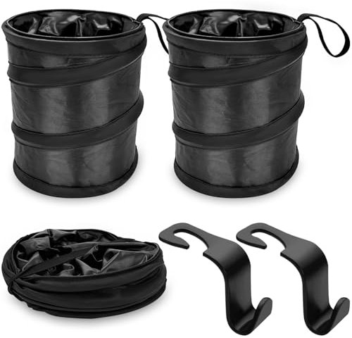 2 Pcs Car Rubbish Bin, Car Trash Can for Rubbish, Waterproof Leakproof Car Bin Tidy, Universal Collapsible Car, Car Collapsible Trash Can with 1 Hook Hanging, Collapsible Automotive Bin Bag for Car