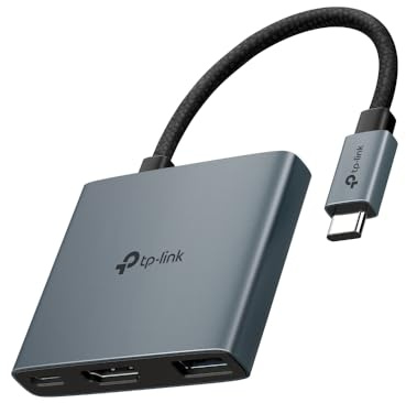 TP-Link Hub USB Type-C 3 in 1 (UH3020C) - HDMI 4K 60Hz, ricarica PD 100W, porta USB-A da 5 Gbps, Plug & Play, lega di alluminio, cavo intrecciato, compatibile con Windows, macOS, iPadOS, ChromeOS