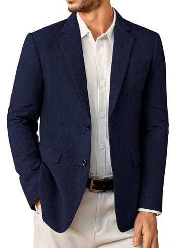 Elainone Blazers for Men UK 2 Button Slim Fit Lightweight Blazer Jackets Classic Formal Business Suit Casual Sports Coats Navy-L