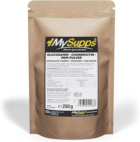 My Supps Glucosamin Chondroitin MSM 250 g Komplex Pulver hochdosiert | 40% Glucosamin, 40% Chondroitinsulfat und 20% MSM, neutral, gut löslich, ohne Zusätze, laborgeprüft, Made in Germany