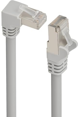 AmzNet Cat 6 LAN Winkelkabel 90° 2,0 Meter grau – S/FTP PIMF RJ45 Ethernet Kabel mit Gigabit 1 Gbit/s & 250 MHz – gewinkeltes Patchkabel für Router, Switch, Smart TV, PC & Gaming