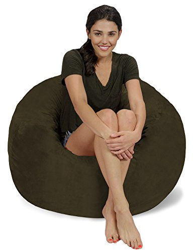 Chill Sack L - Der Sitzsack mit Memory-Foam Füllung - Das Sitzkissen für Kinder und Erwachsene mit kuschelweichem, waschbarem Velourbezug in Olivgrün