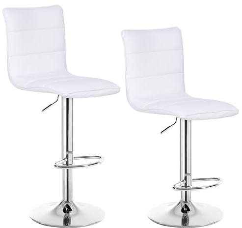 WOLTU BH15ws-2 Design Hocker mit Griff, 2er Set, stufenlose Höhenverstellung, verchromter Stahl, Antirutschgummi, pflegeleichter Kunstleder, gut gepolsterte Sitzfläche, weiß