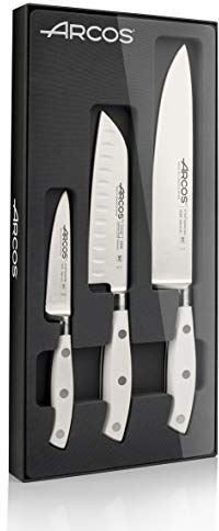 Arcos Riviera Blanc Lot de 3 Couteaux de Cuisine en Acier Inoxydable forgé Nitrum, poignée Pom, Blanc