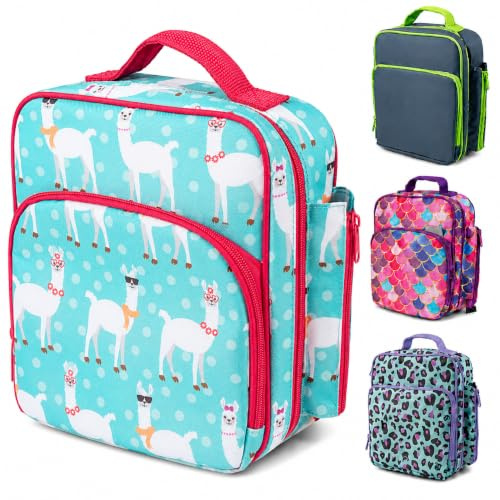 Bentology Insulated Durable and Reusable Lunch Bag with Handle and Pockets Llama