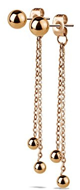 beyoutifulthings Damen 1 Paar Ohr-hänger 2 lange hängende Ketten 3 Kugeln Ohringe Ohr-ringe Set Ohr-stecker Chirurgenstahl Silber Gold Roségold