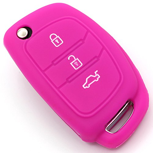 Schlüssel Hülle HYE für 3 Tasten Auto Schlüssel Silikon Cover von Finest-Folia (Neon Pink)