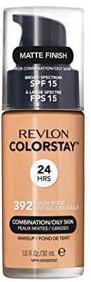 Revlon Colorstay Liquid Foundation Make-up Kombination/fettige Haut LSF 15, langanhaltende mittlere Deckkraft mit mattem Finish, Sonnenbeige (392), 30 ml
