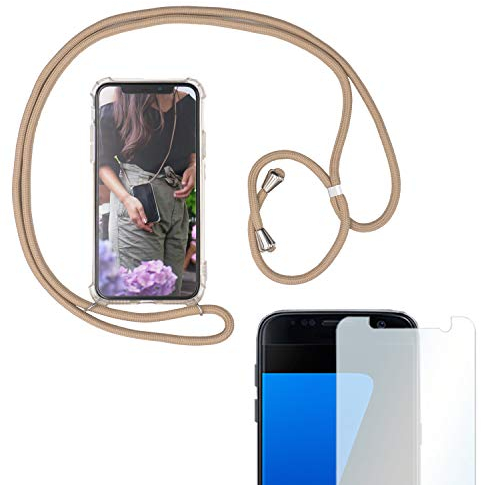 Eximmobile Handykette + Folie Schutzhülle kompatibel mit Apple iPhone 6S / 6 Handy Hülle mit Band Seil in Beige Schnur Case zum Umhängen Handytasche Umhängehülle Kette Kordel Silikoncase Tragen