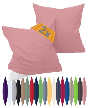 npluseins 2er-Pack Renforcé-Kissenbezüge Dekokissen, 40 x 40 cm, Altrosa | Öko-Tex Standard 100, hautsympathisch, temperaturausgleichend, atmungsaktiv, strapazierfähig, pflegeleicht