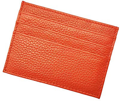 LOLUNA® Etui Porte Carte de crédit Plat 2 côtés - 6 Cartes - Billets - Cuir Vachette Véritable - Homme/Femme - Brun (Orange)