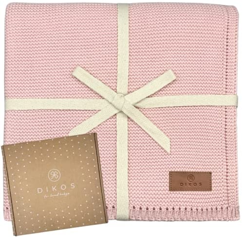 DIKOS® Babydecke aus *100%* GOTS Bio Baumwolle rosa | 4 Jahreszeiten Neugeborenen Baumwoll-Decke | weiche Strickdecke Kuscheldecke Schmusedecke Baby Mädchen | Erstausstattung Baby Geschenk zur Geburt
