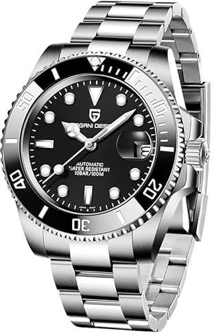 Pagani Design Mechanische Automatikuhr für Herren PD1661, nh35 Uhrwerk, Saphirglas, Edelstahl, 40mm (Schwarz)