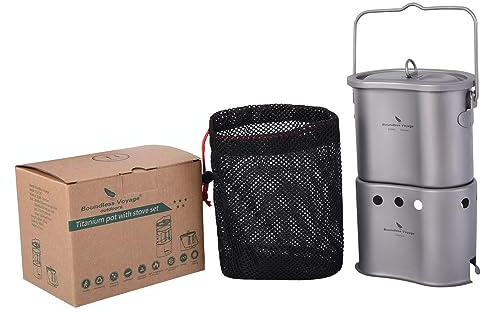 Boundless Voyage Titanium Wood Burning Stove Portable Caming Stove with Camping Pot 2 in 1 Ultralight Cooking Burner with Mesh Bag Ti1513B