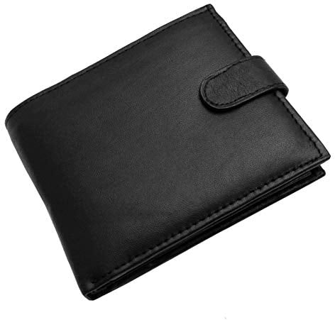 ODS:UK Mens RFID Blocking Safe Soft Leather Tri Fold Wallet Card Slots Id Window and Coin Pocket (Carbon Black)
