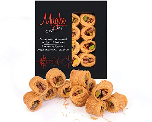 Mughe Gourmet-Dolci Regali di Baklava al Pistacchio Esh El Bulbul- Pistacchi Turchi Baklawa Dessert in una Scatola Regalo da - 150g - Ricchi Sapori delle Delizie di Pasta Baklava Ideali per i Regali
