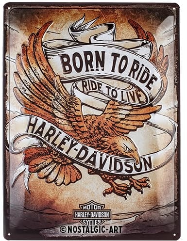 Nostalgic-Art Retro Blechschild, 30 x 40 cm, Harley-Davidson – Born to Ride Eagle – Geschenk-Idee für Biker, Original Lizenzprodukt (OLP), aus Metall, Vintage Design, Blechschilder Sprüche
