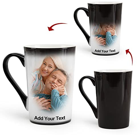 MUGKISS Tasse à café personnalisée de 355 ml avec texte personnalisé et photos apparaissant sur les deux côtés avec liquide chaud (F 12oz)