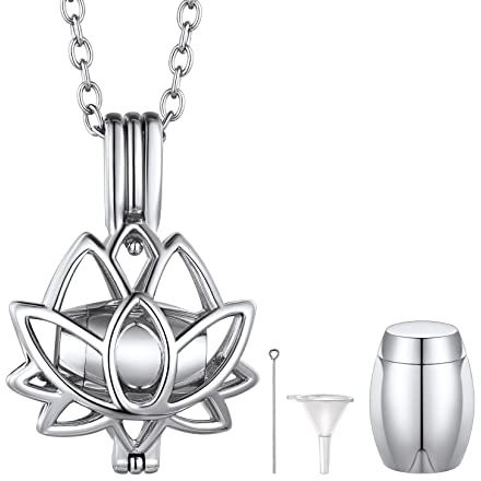 U7 Lotus Urn Necklace For Women Stainless Steel Pendant Dog Pet Ash Keepsake Necklace Ashes Jewellery
