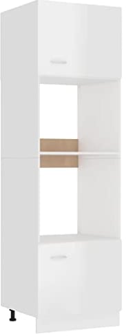 vidaXL Meuble Micro-Ondes aggloméré Blanc Brillant 60 x 57 x 207 cm