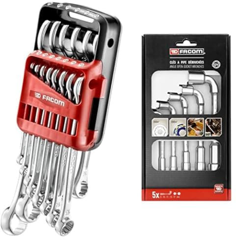 FACOM - Jeu de 14 Clés Mixtes - 440.JP14PB - Clefs Mixtes Métriques - Dimensions de 7 à 24 mm- Résiste aux Produits Chimiques et aux Chocs - Étui Portatif & 76.J5PB Coffret de 5 clés à pipe débouchées