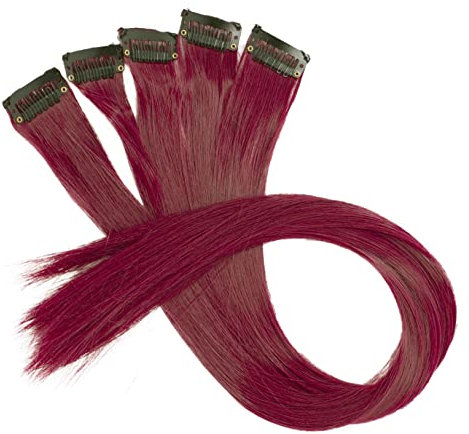 CAISHA 5 Teile Set 60cm Bunte Strähne Strähnchen Clip in Extension Haarverlängerung Glatt Langhaar Haarteil Rot BST123