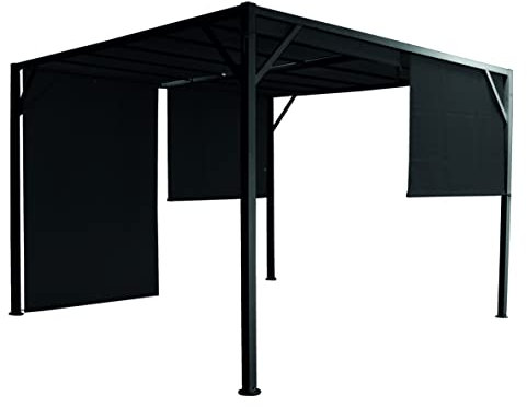 Gazebo pergola 4x3 m in metallo verniciato Nero con tende laterali - Metallo