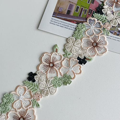 Zartes 3D Blumenmuster Spitzenbesatz 6,85cm breit, Unelastisches Organza Stickerei, Spitzenband für Kleid/Hochzeit/Braut DIY Nähdekoration, 2 yard