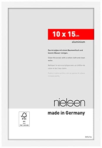 nielsen Bilderrahmen, 10 x 15 cm, Aluminium, Weiß matt, Fotorahmen zum Auftstellen im Hoch- & Querformat, bruchsicheres Kunstglas, Atlanta