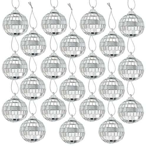 Colexy 24 Stück Spiegelkugel, 4cm Klein Silber Discokugel, Mini Christbaumkugeln Dekoration zum Aufhängen, für Lichteffekte, Party Deko, Mottoparty