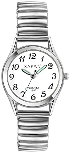 Avaner Uhren für Damen, elastisches Armband: Gold, Damenuhr mit leuchtendem Zifferblatt, Sternenmotiv, Armband aus Edelstahl, analog, Quarz, Geschenk für Frauen