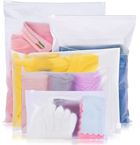 OSDUE Bolsas de Almacenamiento de Viaje,15 Piezas Reutilizable Bolsa de Transparente Esmeriladas Plástico con Cierre Ziplock Organizadores de Embalaje de Viaje para Ropa Zapatos Cosméticos (5 Tamaños)