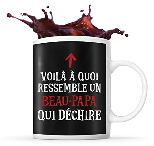 Planetee Tasse noir Qui Dechire Beau-Papa | Mug original pour beau père idéal pour cadeau de noël et anniversaire