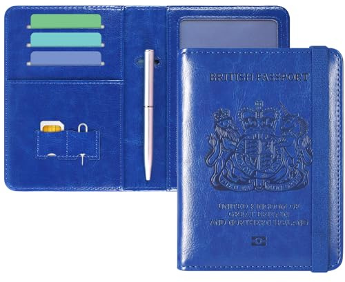 DMLuna Passport Holder Premium PU Leather Travel Passport Wallet RFID Blocking Passport Cover Case Travel Documents Organizer with Pen Holder, for Women and Men
