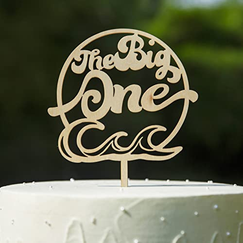 Wood The Big One Surfer Cake Topper, Surfing One Birthday Cake Topper, Baby'S First Birthday, Beach Party Decoration, Baby Shower Party Decoration, Boys Girls First Birthday Party Decorations Supplies