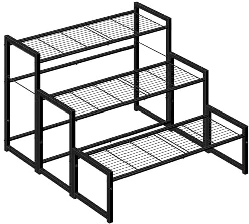 Simple Trending 3 Tier Metal Plant Stand Outdoor Indoor Waterproof, Stackable Heavy Duty Tall Plant Shelf Flower Pot Holder for Garden, Display Rack, Black