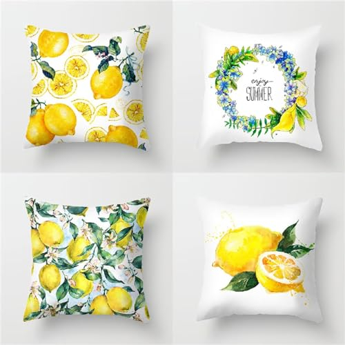 Kissenbezug 45x45cm 4er Set Gelb Quadratische Zitrone Einfachheit Weich Sommer Outdoor Kissen für Wohnzimmer Sofa Schlafzimmer Bett Büro Auto Stuhl Garten Terrasse Dekorativen Zierkissenbezüge LY-233