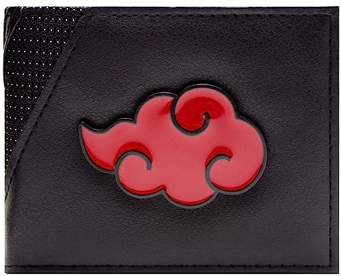 Manga Akatsuki Team Shinobi Metallwolken-Emblem Geldbörse/Geldbeutel Zweifach ID & Kartenhalter, Schwarz