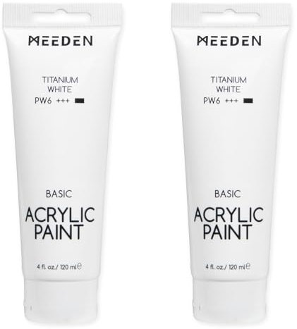 MEEDEN Pintura Acrílica Blanca de Titanio: 2 x 120ml Tubos de Pintura Acrílica Blanca - Pinturas de Cuerpo Grueso para Lienzo Tela Madera Papel y Manualidades