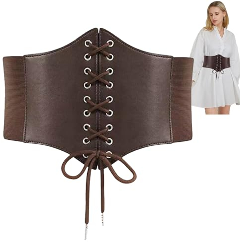 KOAHDE Breiter Schnürgürtel Elastische Gürtel,Damen Elastischen Korsett Schnürgürtel,Damen Elastischen Korsett,Breiter Schnürgürtel,Schnürkorsett Gürtel,Kostüm-Cinch-Taillengürtel,Kaffeefarbe 1PC