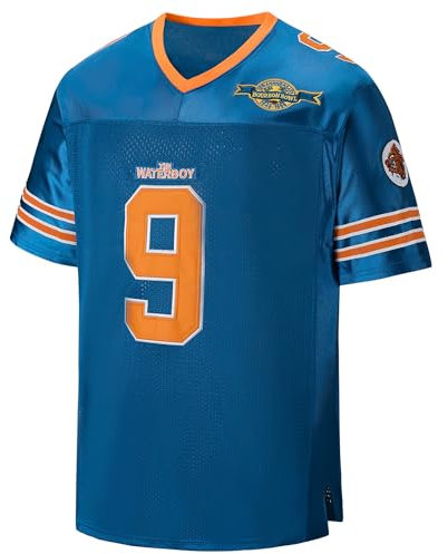 kioken Waterboy Jersey Bobby Boucher #9 Adam Sandler Mud Dogs Bourbon Bowl Fußballtrikots, Blau, 3X-Groß