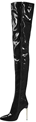 OTMYIGO Stivali sopra Il Ginocchio in Pelle Verniciata da Donna a Punta con Tacco Alto Stivali Alti Cerniera Laterale Stivali Lunghi Stiletto di Grandi Dimensioni Mostra Scarpe Eleganti,Nero,43