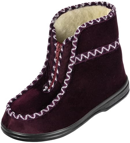 APREGGIO Hausschuhe Damen – Warm, Bequem mit Reißverschluss, Wollfilz & Wollfüllung, für Drinnen und Draußen, Winter Pantoffeln - Rot -38