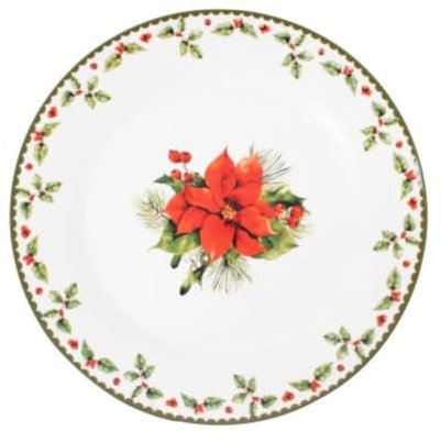 RSW 2pc Round Side Plates Christmas Holly Design Porcelain Dessert Plates Tableware