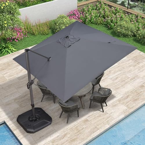 PURPLE LEAF Ombrellone da Giardino 3 x 3 m con Base a Croce, Ombrellone Decentrato Esterno in Alluminio Tessuto 240 g/m² con Protezione UV, Rotazione di 360° e Inclinabile, Grigio