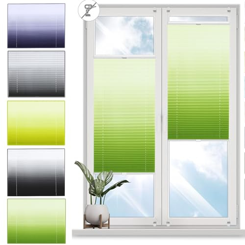 Plissee ohne Bohren Plissees Klemmfix 30 x 70 cm Sonnenschutz und Sichtschutz lichtdurchlässig Rollos für Fenster und Tür mit Klemmträger für Tür & Fenster, Grün