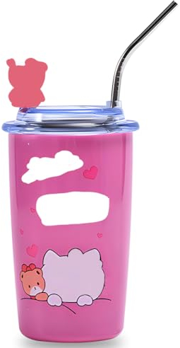 Mug Isotherme en Acier Inoxydable avec Paille 450 ML Mug Isotherme Cafe Mug Isotherme Cafe avec Paille Gobelet avec Paille et Couvercle Réutilisable Tasses Isothermes Pour Le Bureau de Voyage