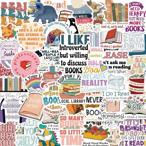 Cartoon Reading Stickers for Laptop (50 PCS),Gift for Children Teens Adults Girl Boys,Waterproof Stickers for Water Bottle,Reading Vinyl Stickers for Scrapbook,Skateboard,Bike,Phone,Dairy