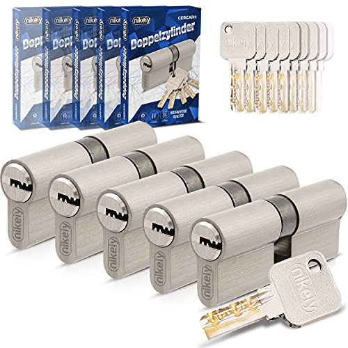 GERCAR Pro Gleichschließend 5x Schließzylinder 30/35 Set 5 Profilzylinder inkl. 25 Schlüssel - 65 mm Türschloss Zylinderschloss 5er Zylinder - Länge: 65mm, A:30 B:35 - Schließsystem